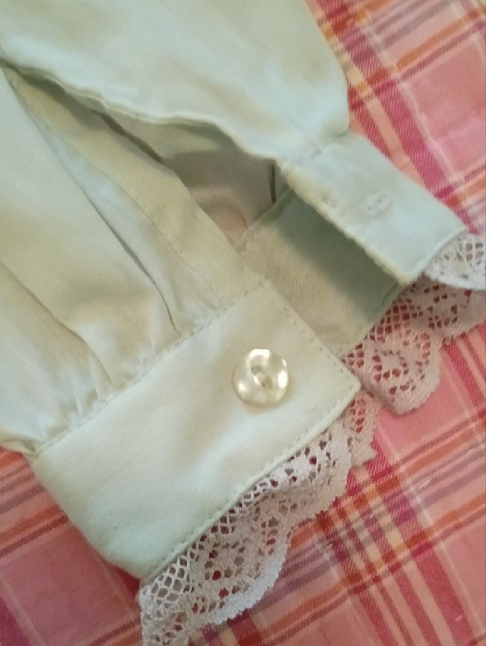 Cream Ruffle-Trim Button Front Blouse - Picture 5 of 6